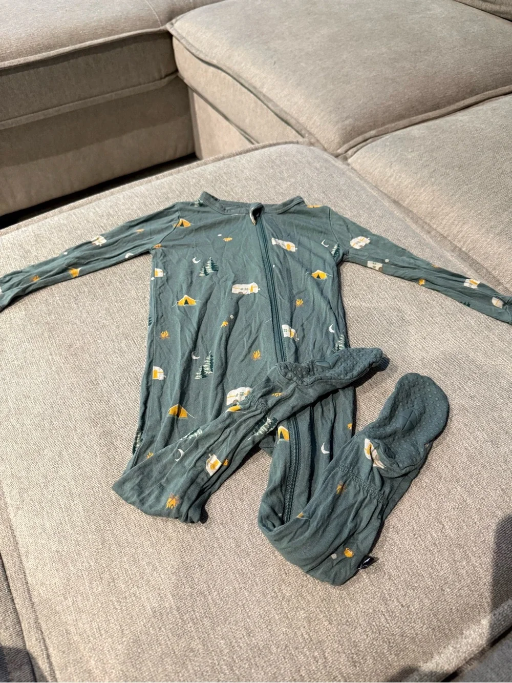 Kyte BABY Forest Green Camping-Print Footed One-Piece